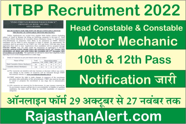 ITBP Constable/Head Constable Recruitment 2022, ITBP Motor Mechanic Bharti 2022, Notification PDF, Apply Online, Application Form 2022, How To Apply ITBP Constable/Head Constable Motor Mechanic Recruitment 2022, Age Limit, Qualification, Selection Process, Exam Pattern