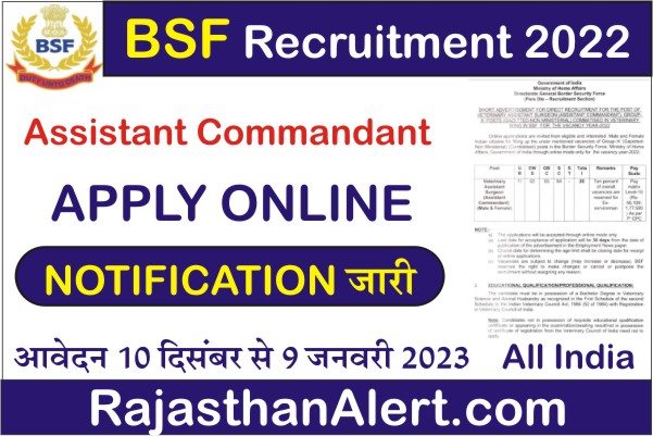 BSF Assistant Commandant Recruitment 2022, BSF Veterinary Assistant Surgeon Bharti 2022, How To Apply BSF Assistant Commandant Recruitment 2022, Official Notification, Apply Online Form, Important Links, Date, Selection Process, Application Fees, Education Qualification